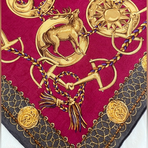 Rare Celine Paris Silk Scarf Cranberry BNWT Vintage Late 1980s-Early 90s France - Picture 7 of 14